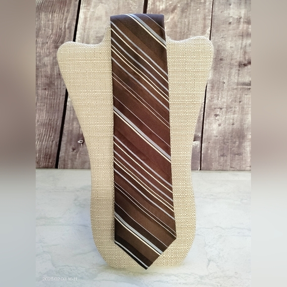 Michael Kors Brown Blue Striped Men's Tie Necktie Silk Made in USA Formal - Picture 1 of 10